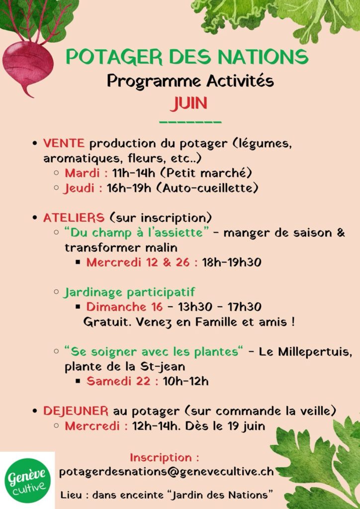 Programme du mois de juin au Potager des Nations